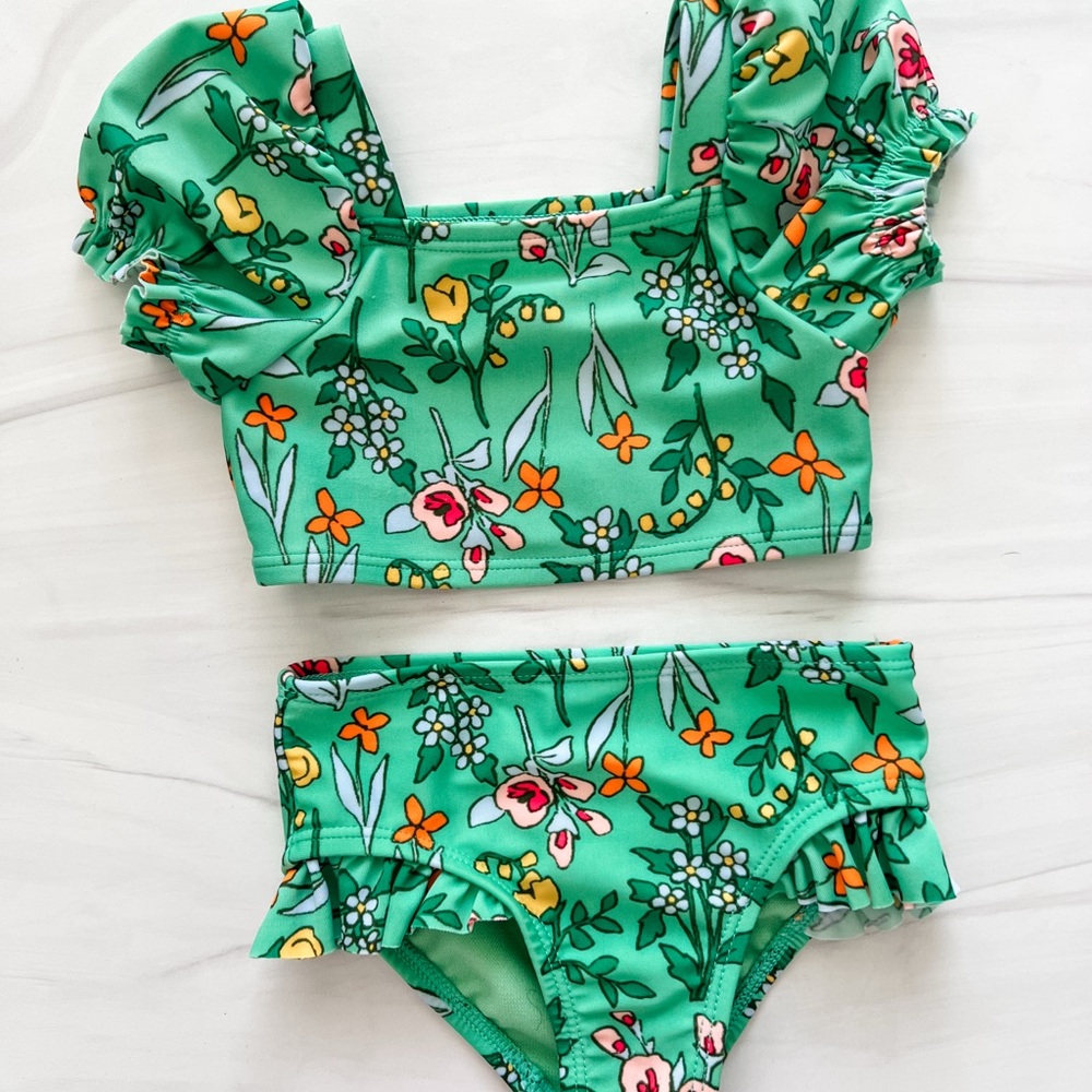 Cat & Jack Floral Green Kids Swim Set Size 12M
